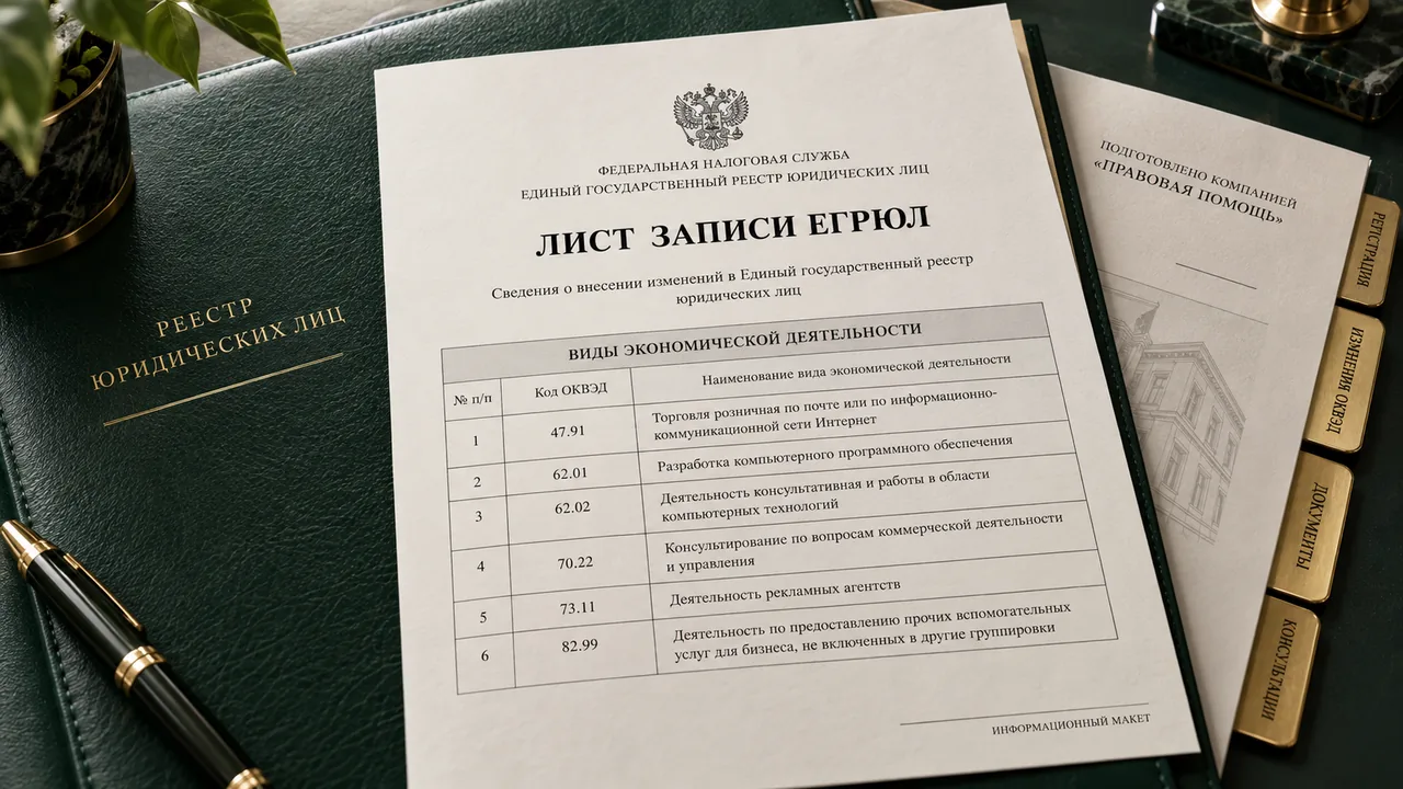Лист записи ЕГРЮЛ с видами экономической деятельности