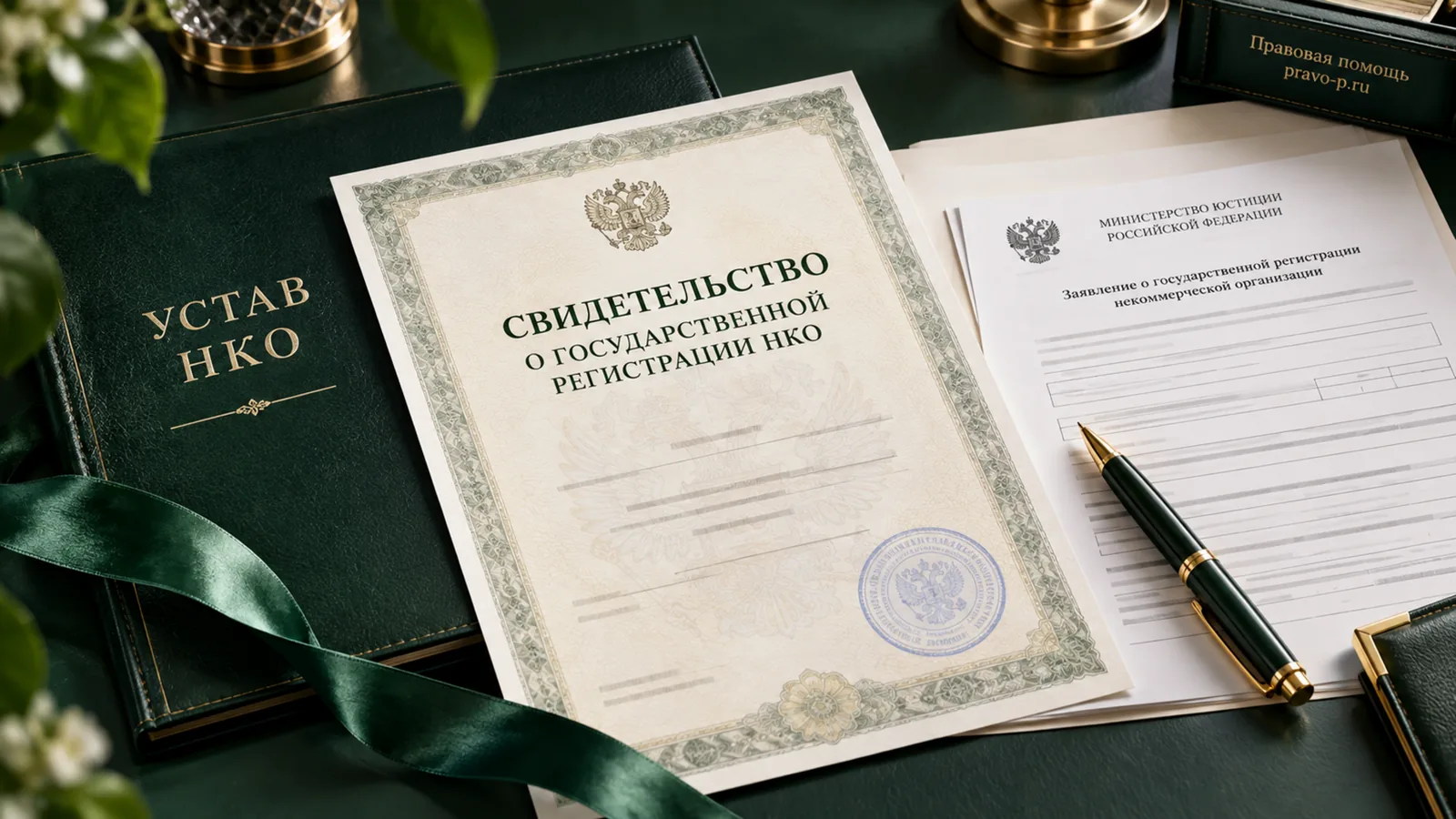Свидетельство о государственной регистрации НКО, устав и бланк Министерства юстиции РФ